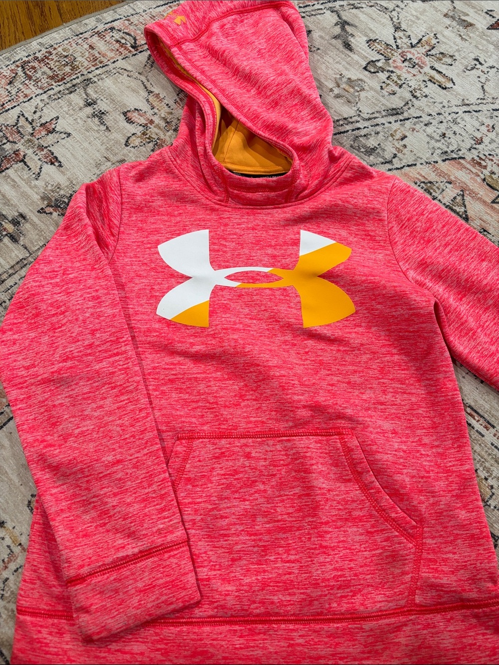 Under Armour Kids' Heather Pink Hoodie with White & Gold Logo